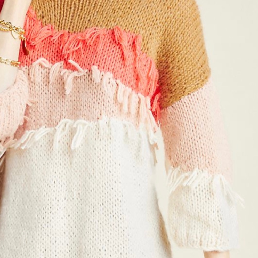 Anthropologie Fringed Pullover Tunic Sweater